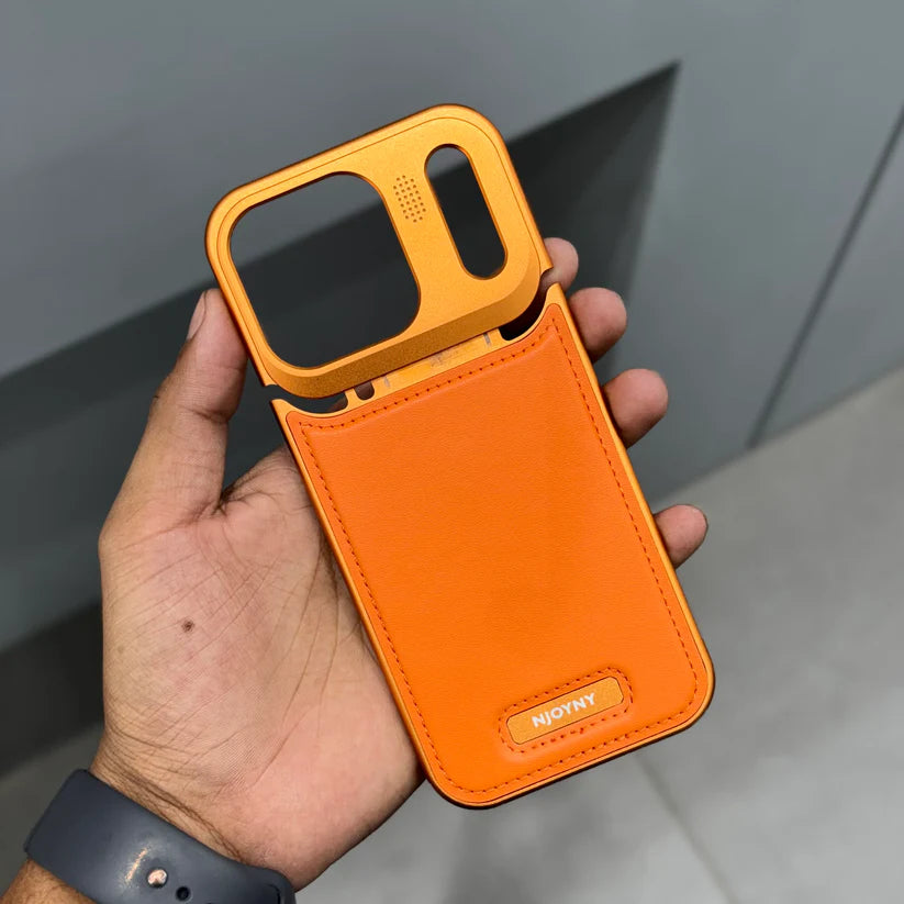 NyJoy Metal Veagan Leather with Magsafe Case for iPhone 17 Pro - Orange