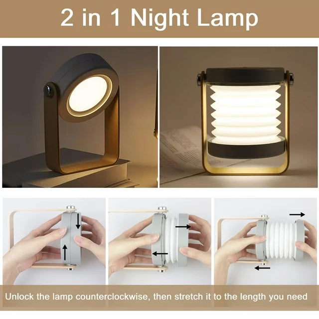 LED Foldable Table Lamp Lantern Light USB Rechargeable Touch Sensor - Grey Color