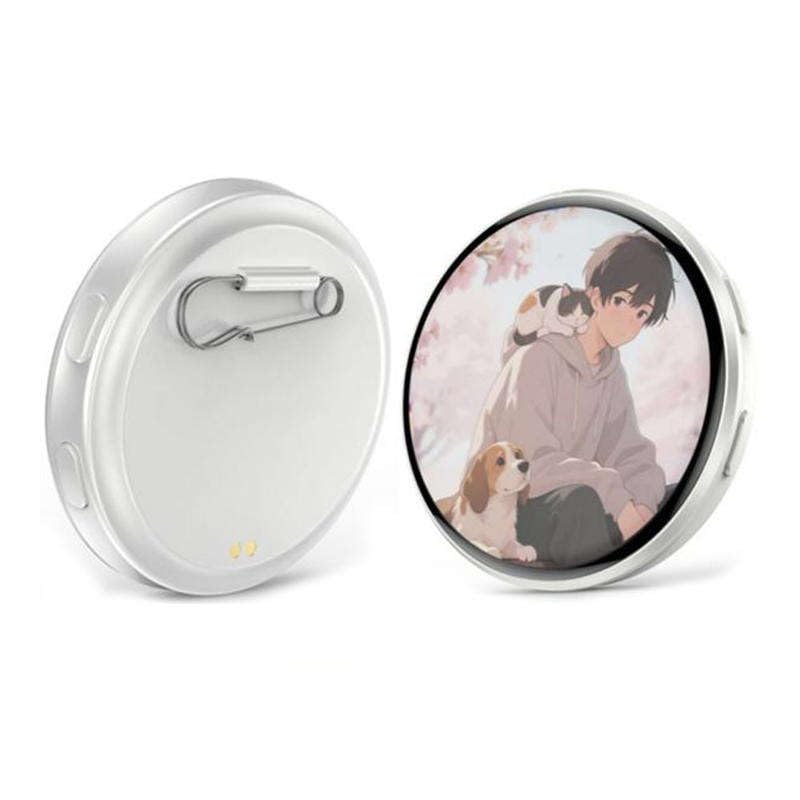 Smart Digital Badge Customizable Display with Photo/GIF/Video,Rechargeable Battery Easy Clip Design Redefine Dynamic Brooch Ultra-thin 10mm 1.85-inch HD Screen