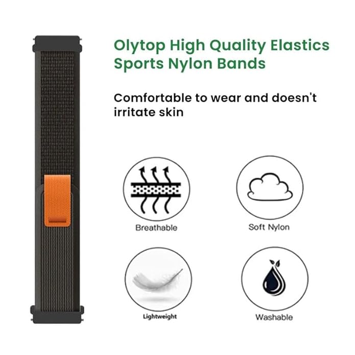 20 MM Black with Orange Trail loop Bands Compatible for Android Smartwatches
