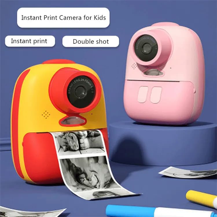 Instant Printing Retro Photo and Video Camera for Kids, 1080P Full-HD Video(Pink)