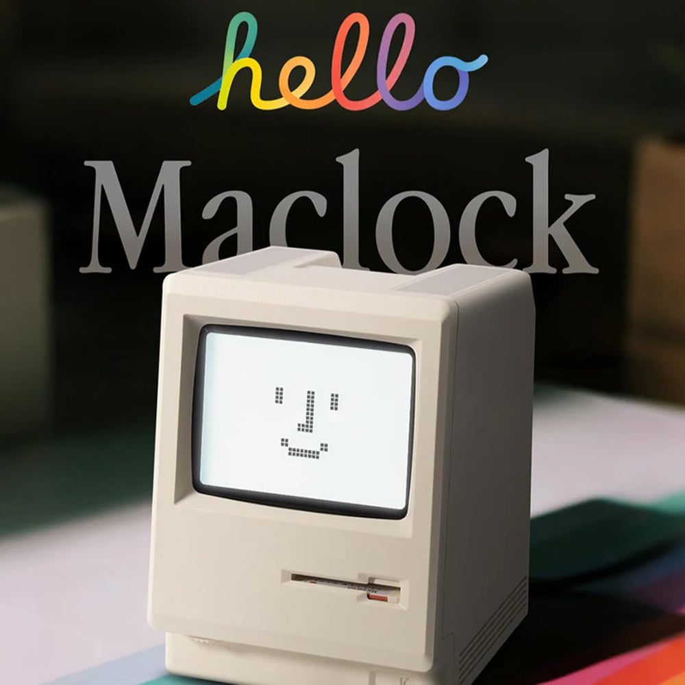 Maclock WB-8 Retro Pixel Alarm Clock, 1984 80s Computer Style Electronic Digital Clock with Large LCD Display, USB Desk Clock for Bedroom, Multiple Alarms, Calendar, Temperature, Adjustable Brightness