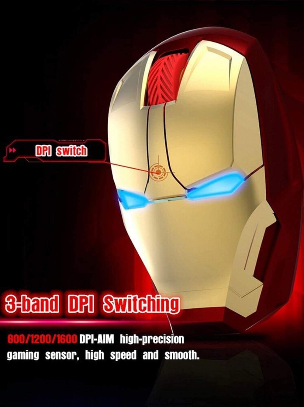 Wireless Iron Man Mouse 2.4G Optical Computer Mouse for Desktop Laptop PC Mac