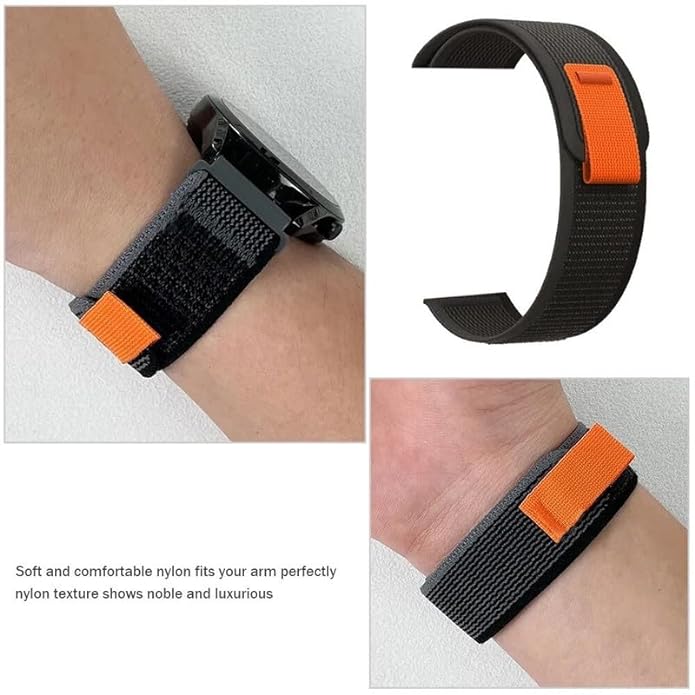 20 MM Black with Orange Trail loop Bands Compatible for Android Smartwatches