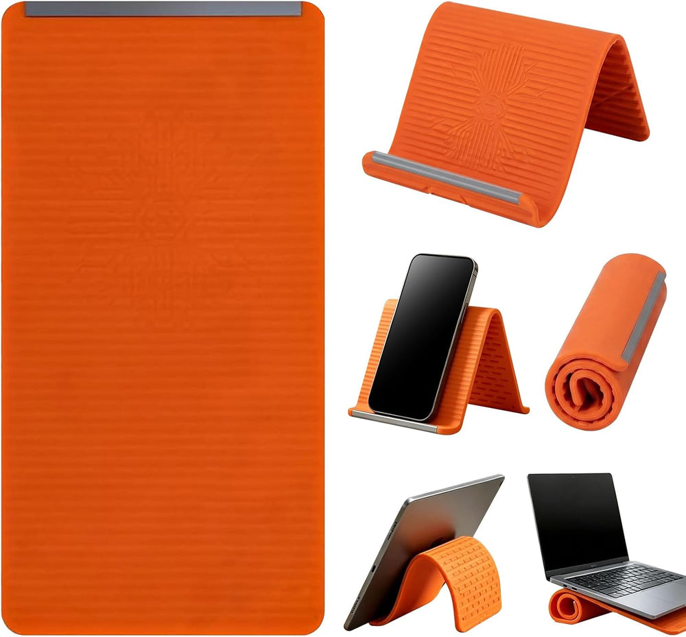 Orange Flexible Memory Bend Phone Stand, Foldable Silicone Aluminum Holder, 360° Adjustable & Wrapable, Non-Slip Portable Desk & Travel Stand