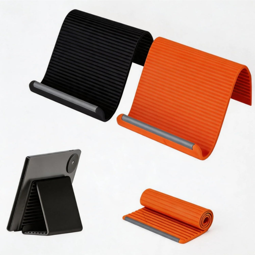 Black Flexible Memory Bend Phone Stand, Foldable Silicone Aluminum Holder, 360° Adjustable & Wrapable, Non-Slip Portable Desk & Travel Stand