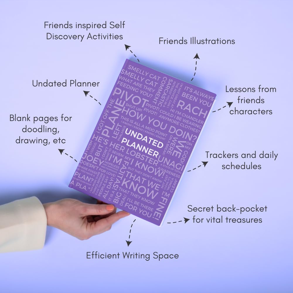Friends Undated Planner | A5 size | 100 GSM Paper | 300+ Pages | Monthly & Yearly Trackers | Daily Schedules | Self-Discovery Activities | Budget Tracker - D1
