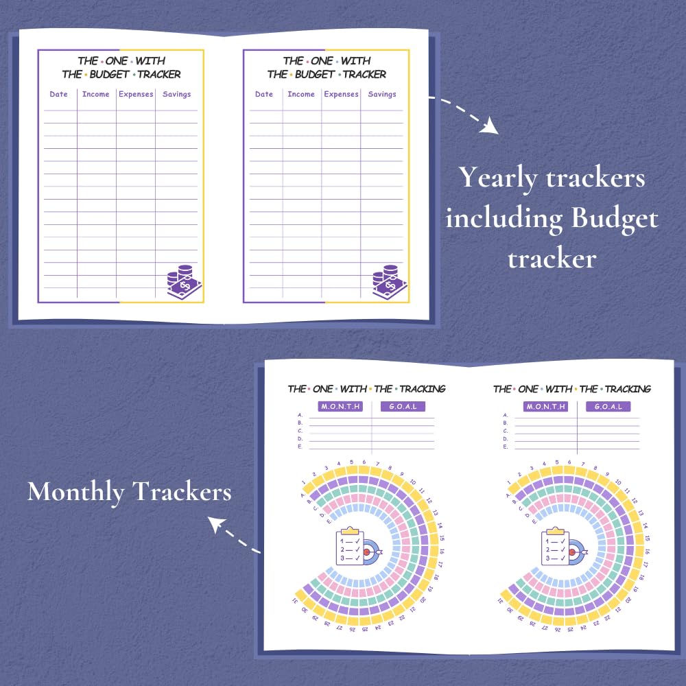 Friends Undated Planner | A5 size | 100 GSM Paper | 300+ Pages | Monthly & Yearly Trackers | Daily Schedules | Self-Discovery Activities | Budget Tracker - D3