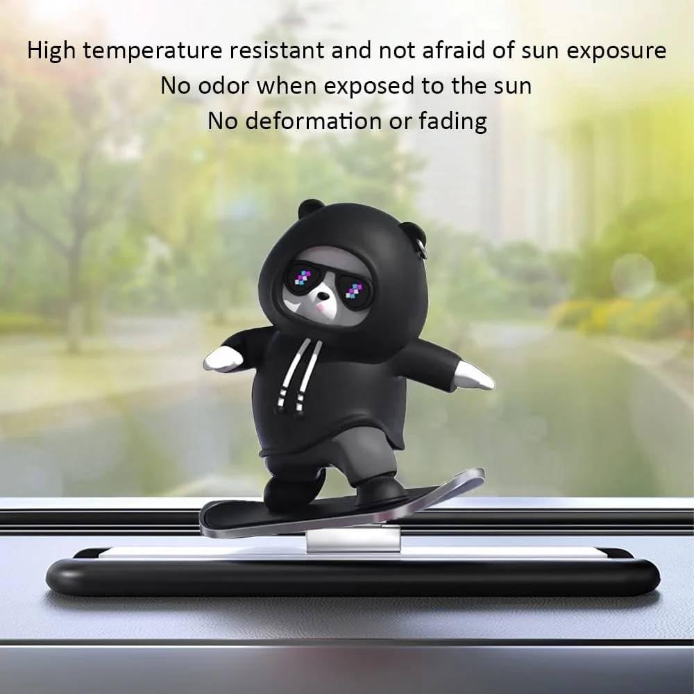 Black Panda Car Dashboard Toy –Auto Sliding Motion Decor, Cool Sliding Car Accessory, Fun Car Interior Decoration Accessories