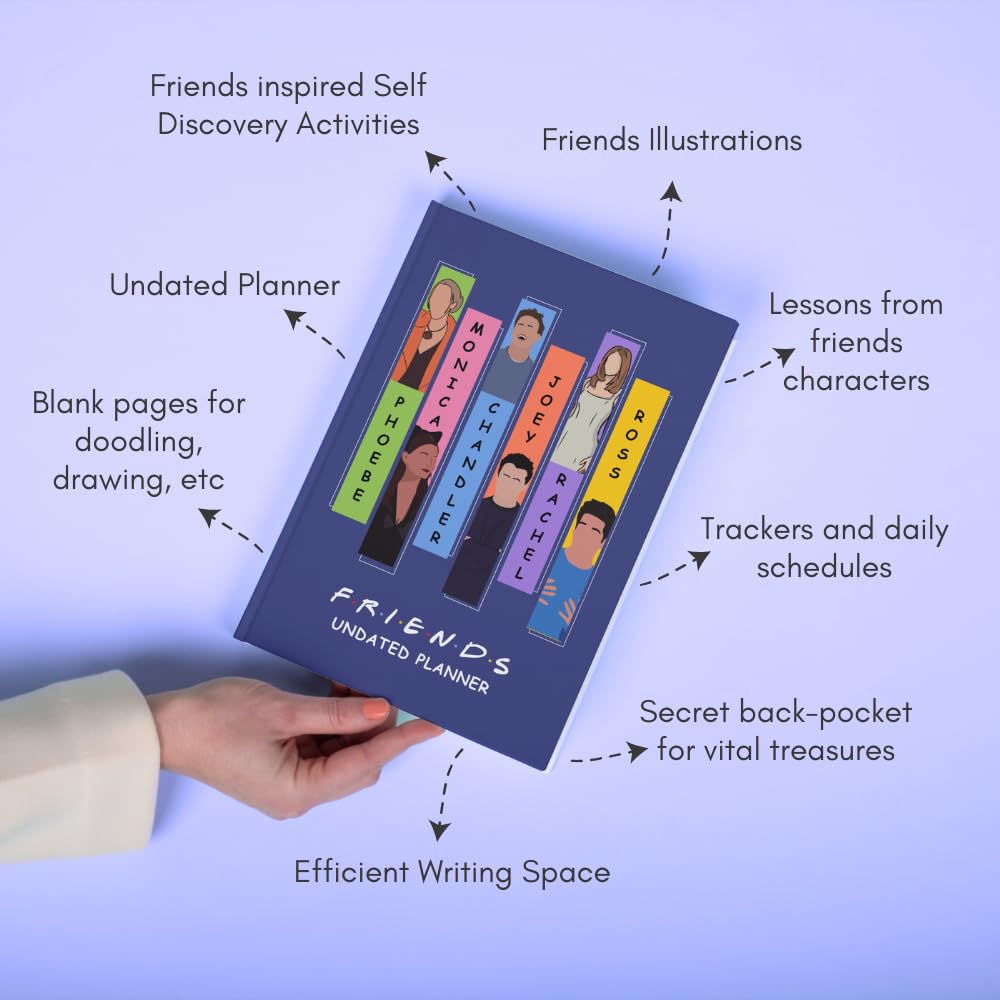 Friends Undated Planner | A5 size | 100 GSM Paper | 300+ Pages | Monthly & Yearly Trackers | Daily Schedules | Self-Discovery Activities | Budget Tracker - D3