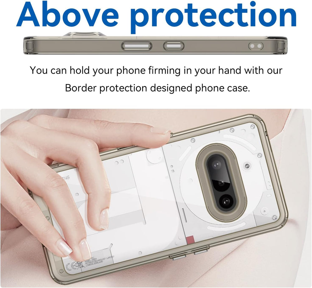 Hard PC + TPU Frame, Drop-Resistant, Protective Case Compatible with Nothing Phone 3a (Transparent Grey)