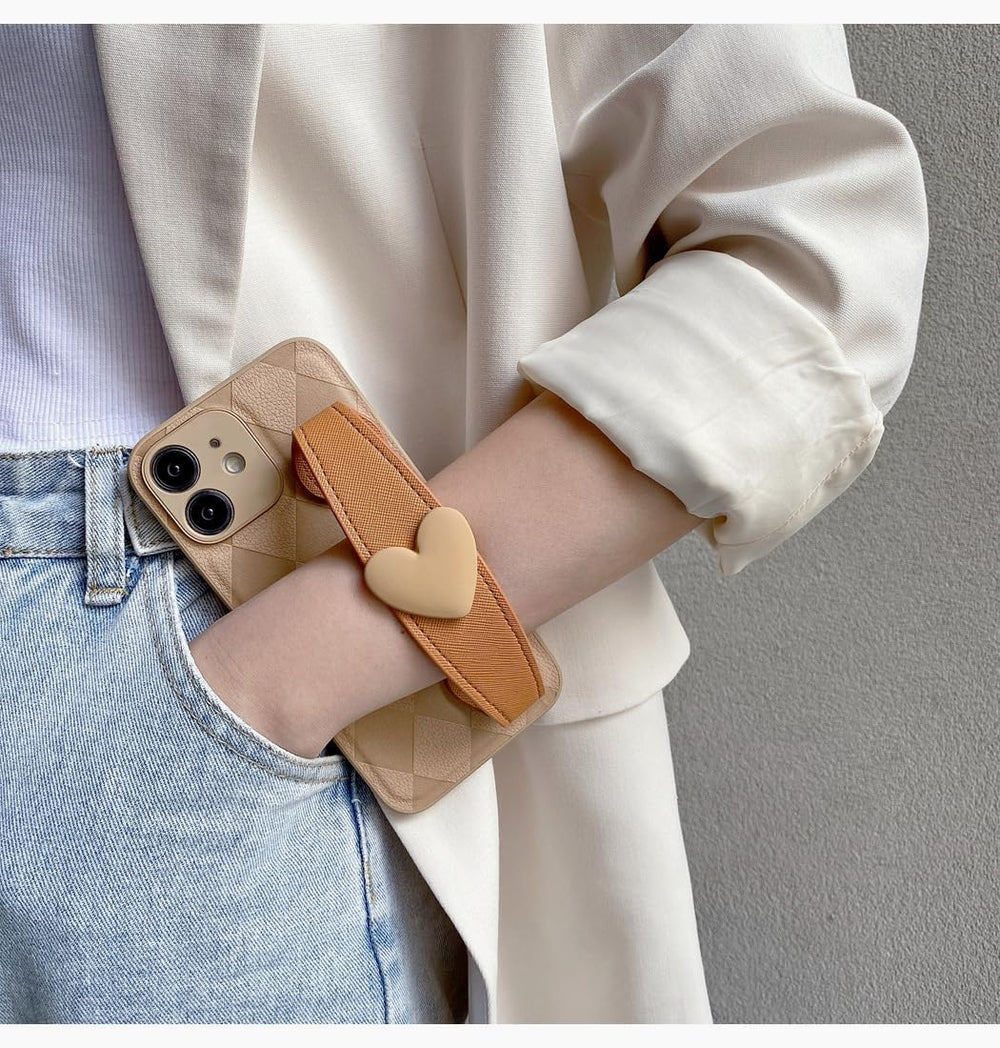 Lovely Wrist Strap Slim PU Leather Cute Lanyard Phone Case for iPhone 12/14/15