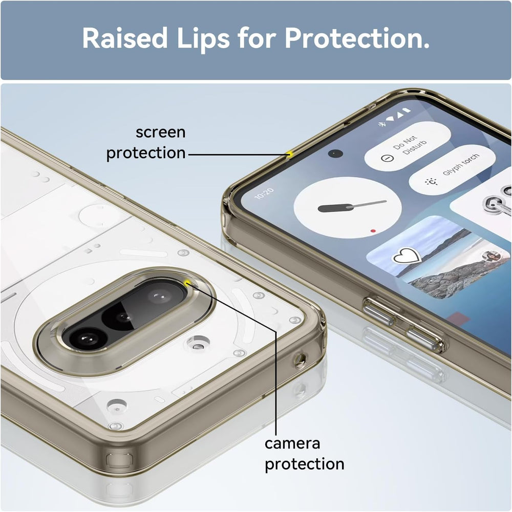 Hard PC + TPU Frame, Drop-Resistant, Protective Case Compatible with Nothing Phone 3a (Transparent Grey)
