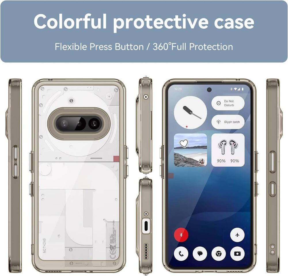 Hard PC + TPU Frame, Drop-Resistant, Protective Case Compatible with Nothing Phone 3a (Transparent Grey)