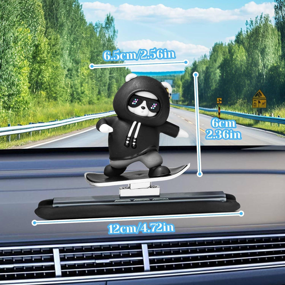 Black Panda Car Dashboard Toy –Auto Sliding Motion Decor, Cool Sliding Car Accessory, Fun Car Interior Decoration Accessories