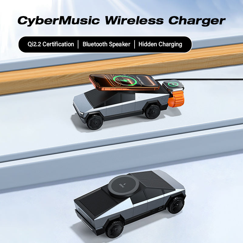 3 in 1 Silver CyberDock Charging Station + Speaker with Qi2 Technology