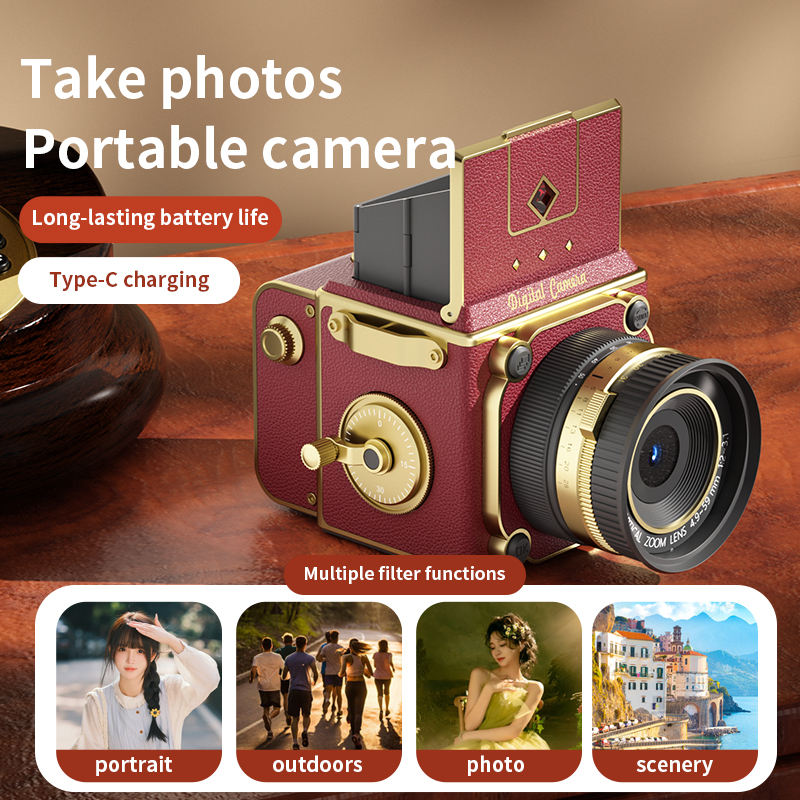 Red Vintage Digital Camera, 64MP 2.7K Retro Point and Shoot Camera with Autofocus, 2" IPS Waist-Level Screen & 16GB TF Card, 16X Zoom Compact Photography Camera