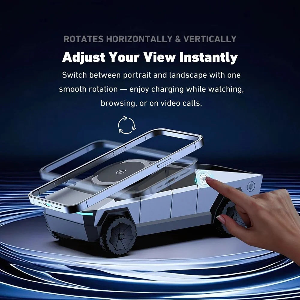 3 in 1 Silver CyberDock+ Cyber Truck inspired Motorised MagSafe Charging Dock