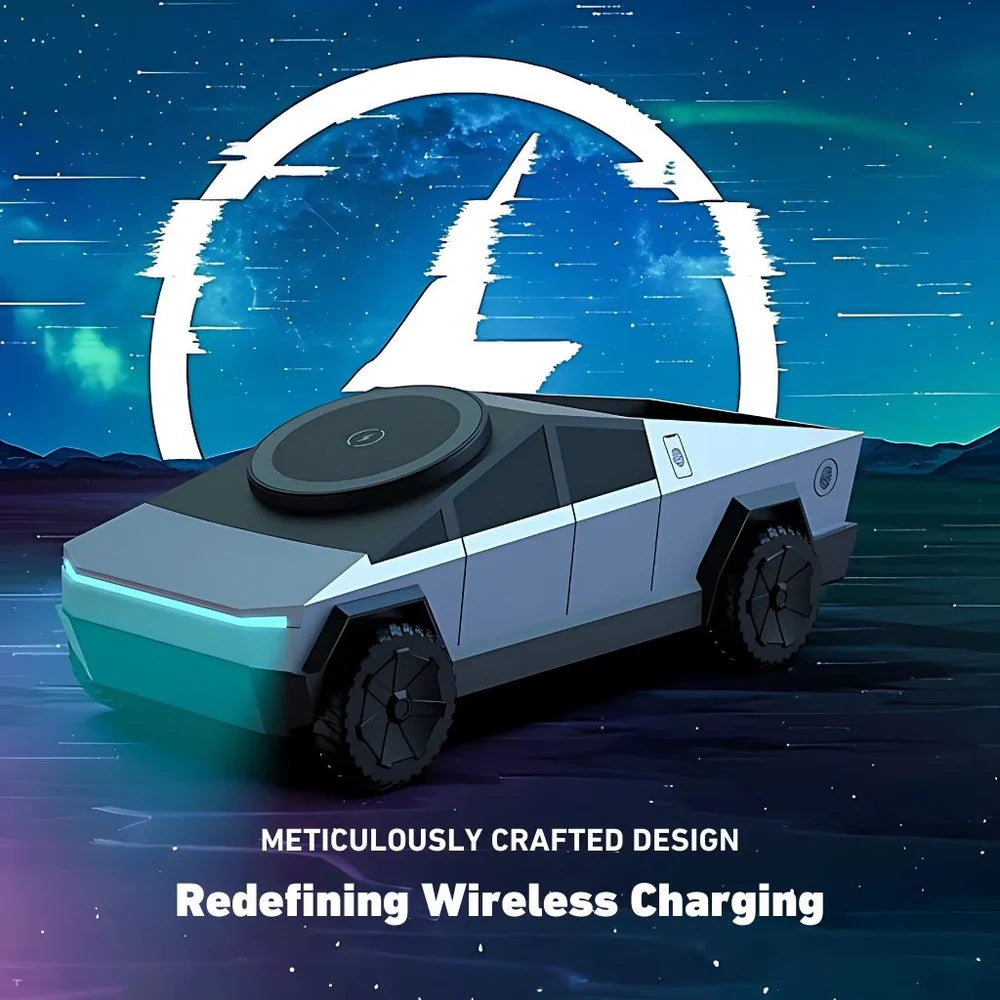 3 in 1 Silver CyberDock+ Cyber Truck inspired Motorised MagSafe Charging Dock
