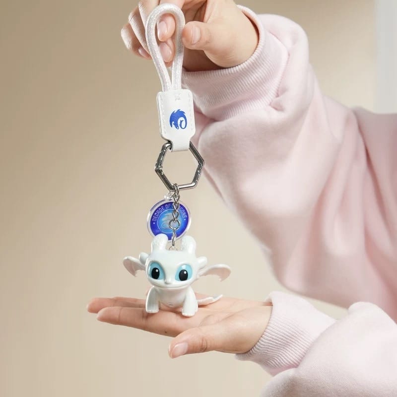 Dragon Keychain Toy with Moving Wings and Light, On Off Switch, White Color (Light Fury)