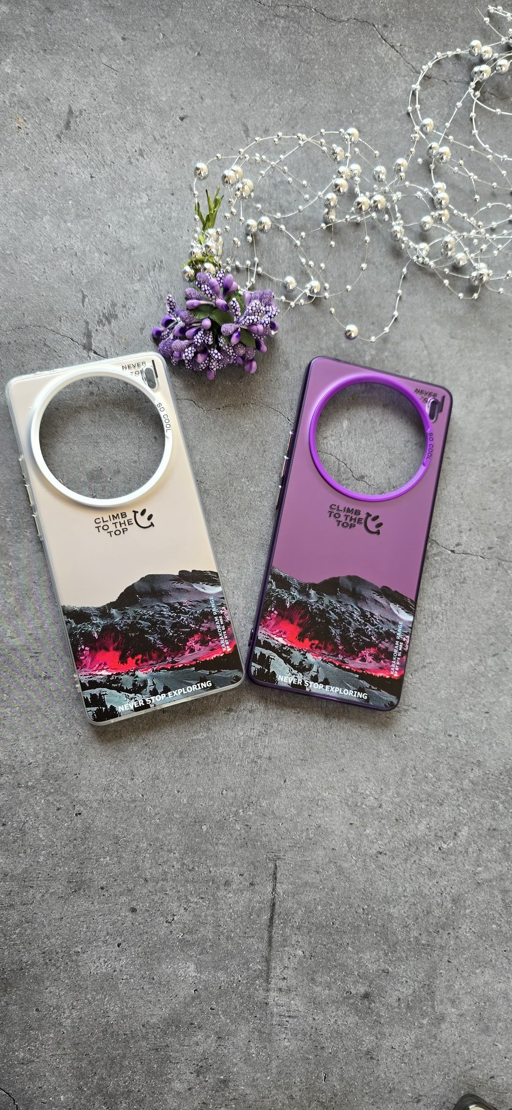 Printed Iridescent Slim PC & Silicone Edge Cover with Camera Lens Protector Solid Color for Vivo X100 - Purple