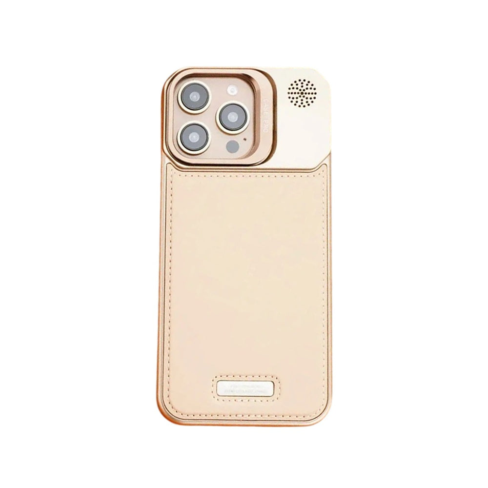 Titanium Metal Holder Plain Leather MagSafe Phone Case - iPhone 16 Pro