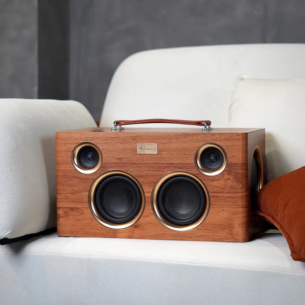 Retro Wooden Vintage 120W Wireless Portable Speaker with Deep Bass Subwoofer Support HDMI, AUX IN,U Disk Ports