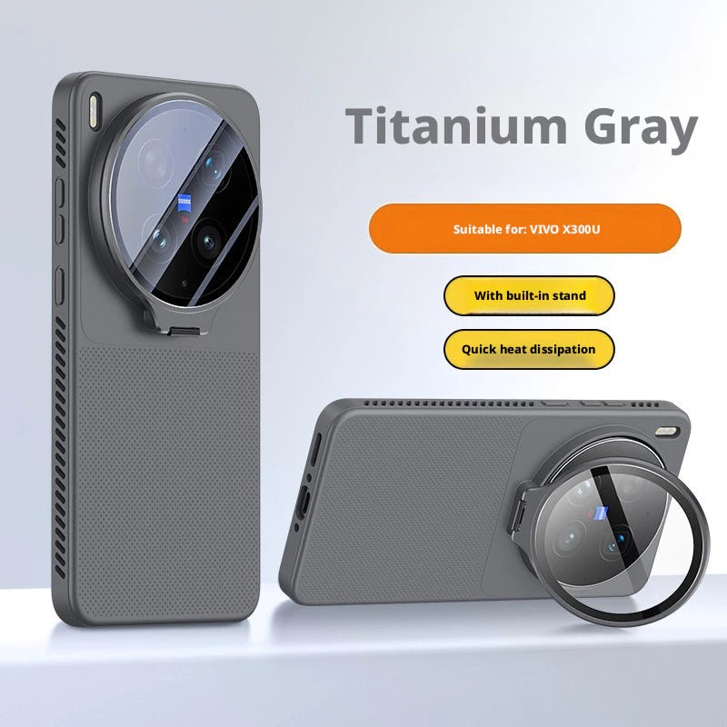Grey Ultra Flip-Out Camera Cover Stand Honeycomb Cooling Phone Case for Vivo X300 Ultra