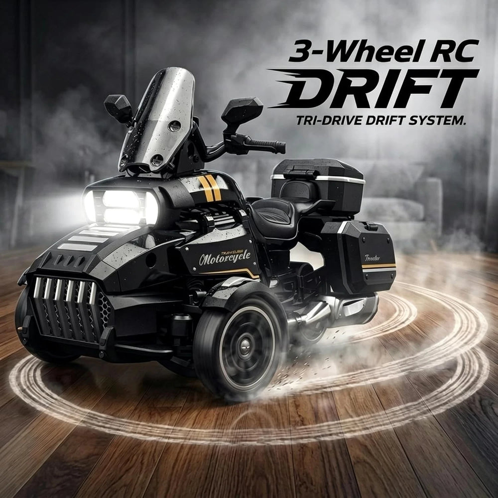 Black RC Drift Remote Control Three-Wheel Motor 2.4 Ghz Beetle Electric Model Emulation Motorcycle