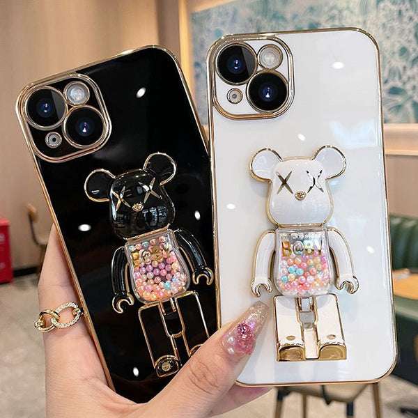 Black KAWS Folding Stand Holder Case for iPhone 11/12/13/14 Series