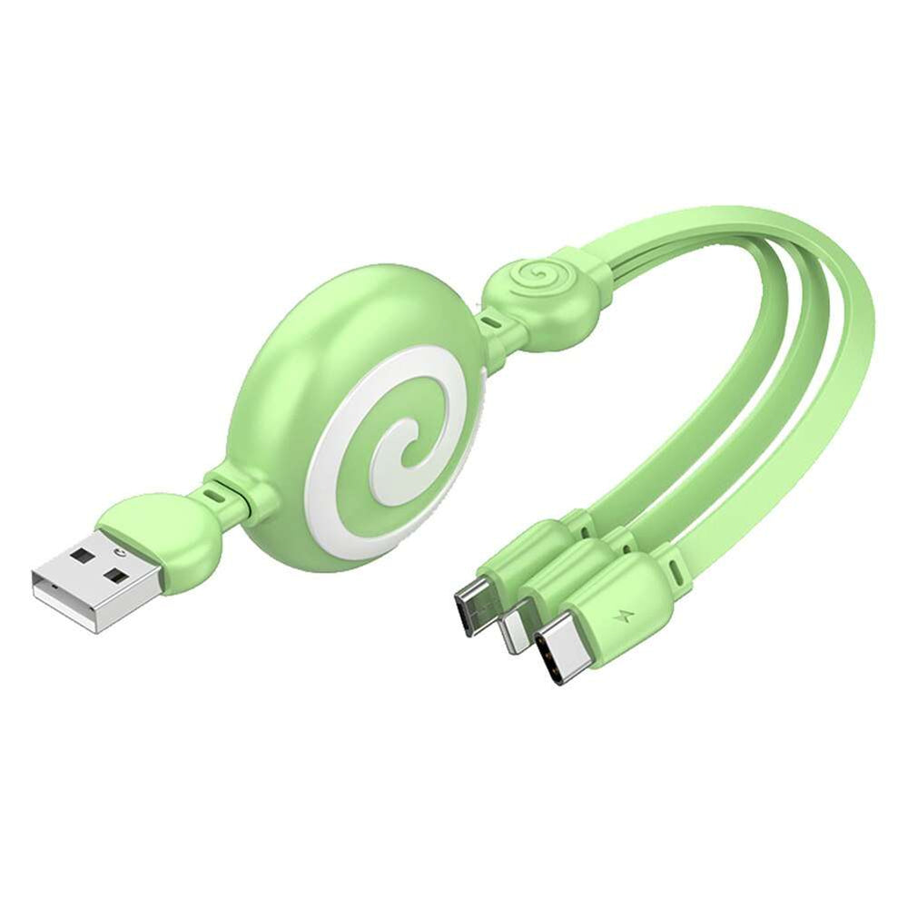 3 in 1 Retractable Lollypop Charging Multi Port - Green