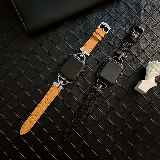 42/44/45/49 MM Stainless Steel D Buckle Brown Leather Strap for Apple Watches