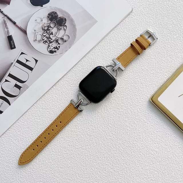 38/40/41 MM Stainless Steel D Buckle Brown Leather Strap for Apple Watches