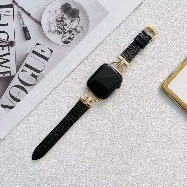 42/44/45/49 MM Stainless Steel D Buckle Black Leather Strap for Apple Watches