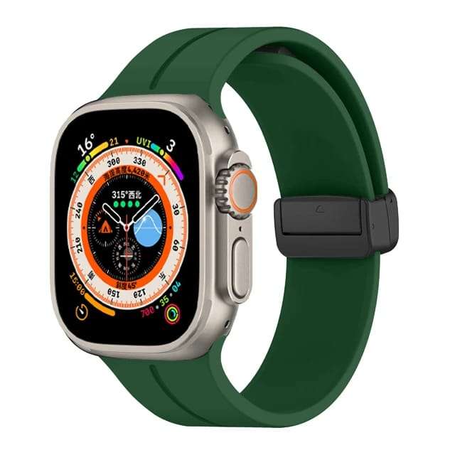 42/44/45/49 MM Green D-Buckle Silicone Magnetic Bands for Apple Watches