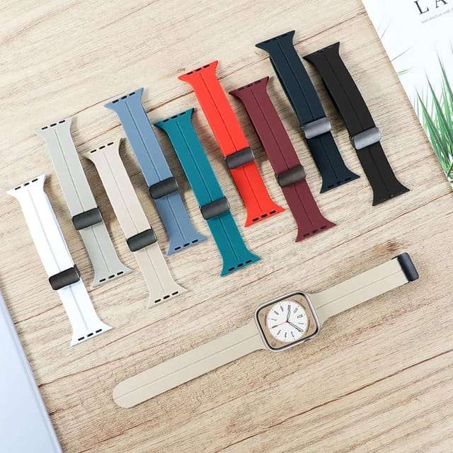 42/44/45/49 MM Ink Blue D-Buckle Silicone Magnetic Bands for Apple Watches