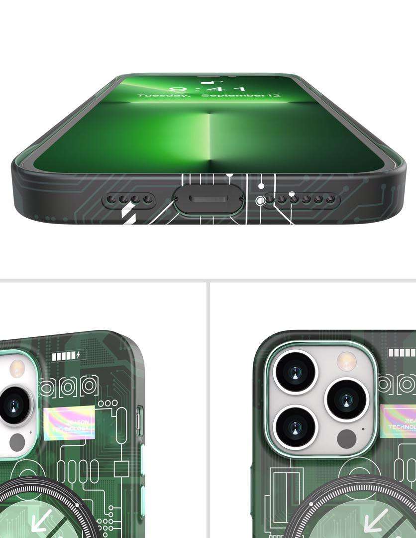 Green Electric Circuit Board Case for iPhone 13/14 Series