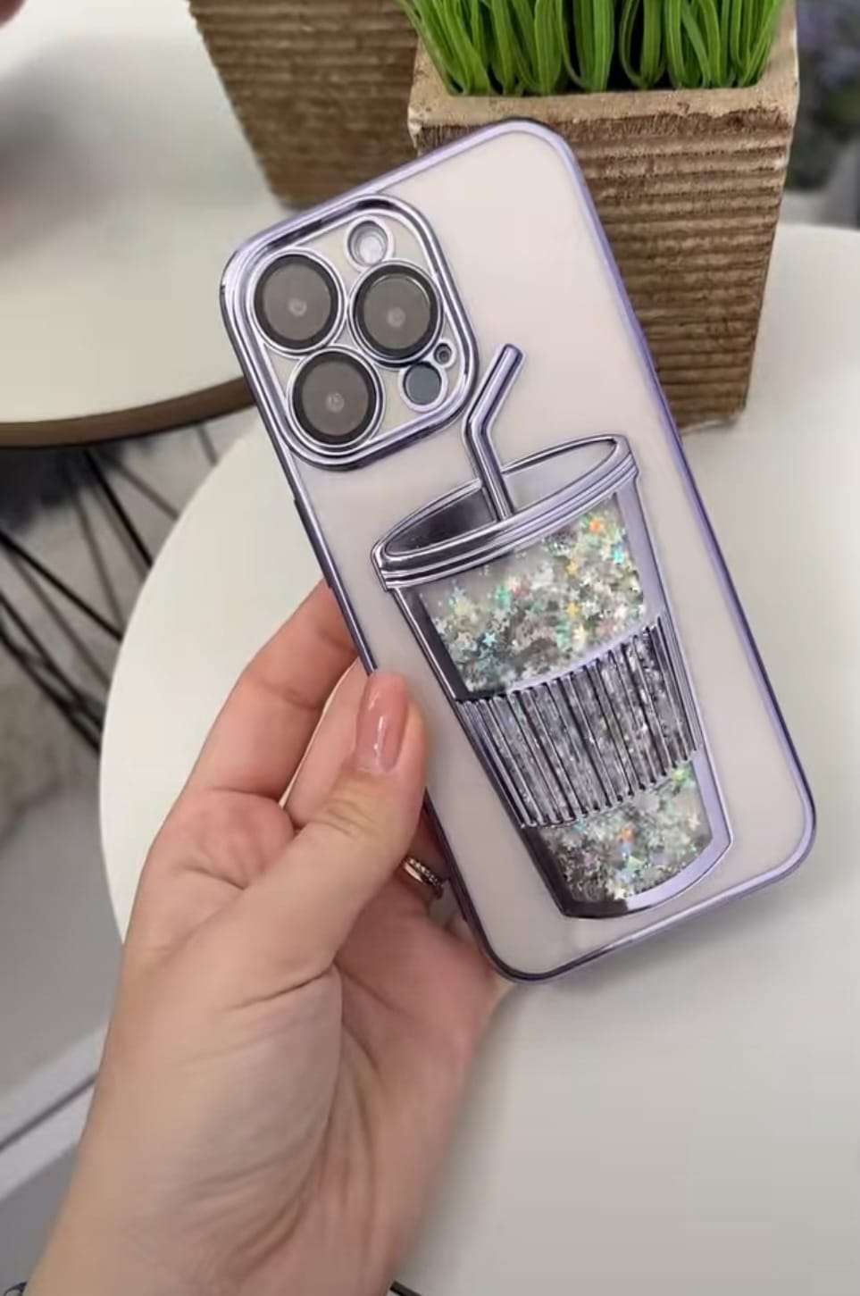 Purple Glitter Star cup case for iPhone 11