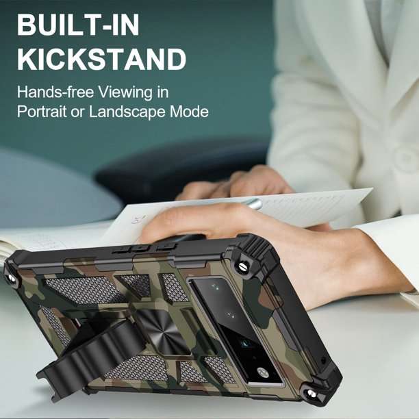 Army Green Camouflage Design Rugged with Kickstand Case for Google Pixel 6A