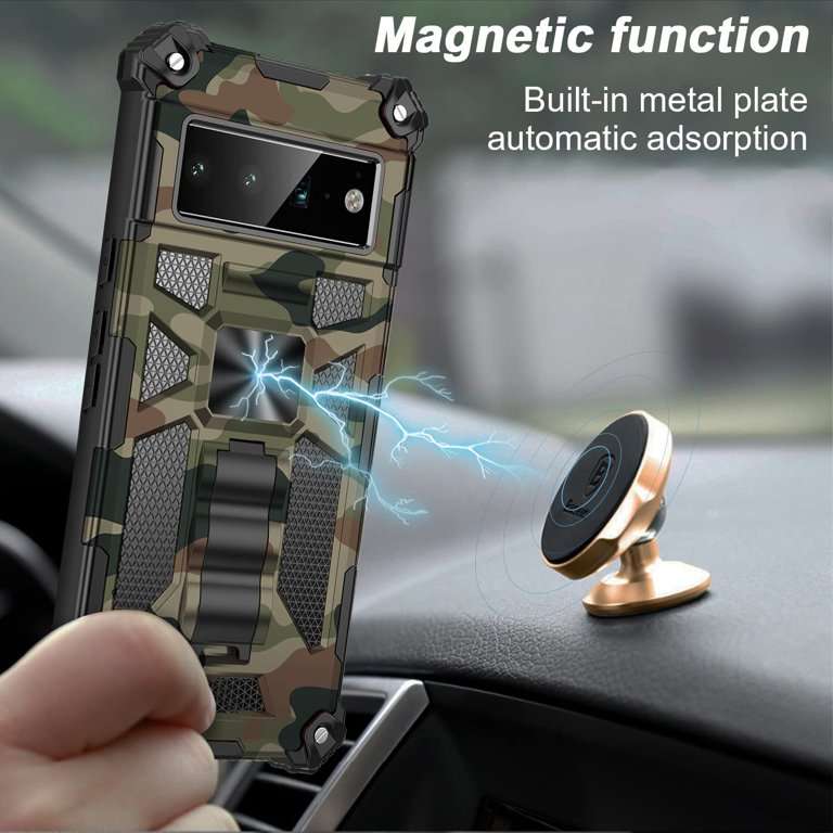 Army Green Camouflage Design Rugged with Kickstand Case for Google Pixel 6A