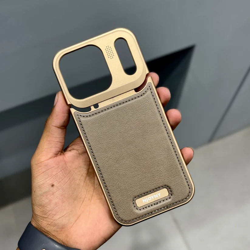 NyJoy Metal Veagan Leather with Magsafe Case for iPhone 17 Pro - Brown