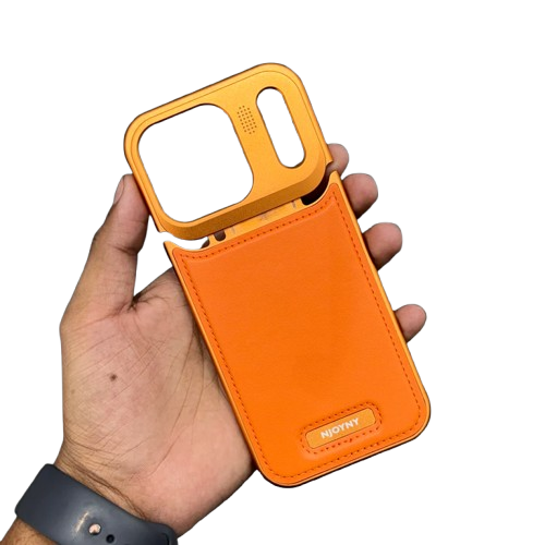NyJoy Metal Veagan Leather with Magsafe Case for iPhone 17 Promax - Orange