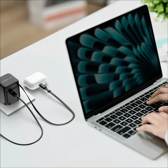 1-Charge+ 1-Port GaN Charger With Built-In USB-C Cable 65W - Black