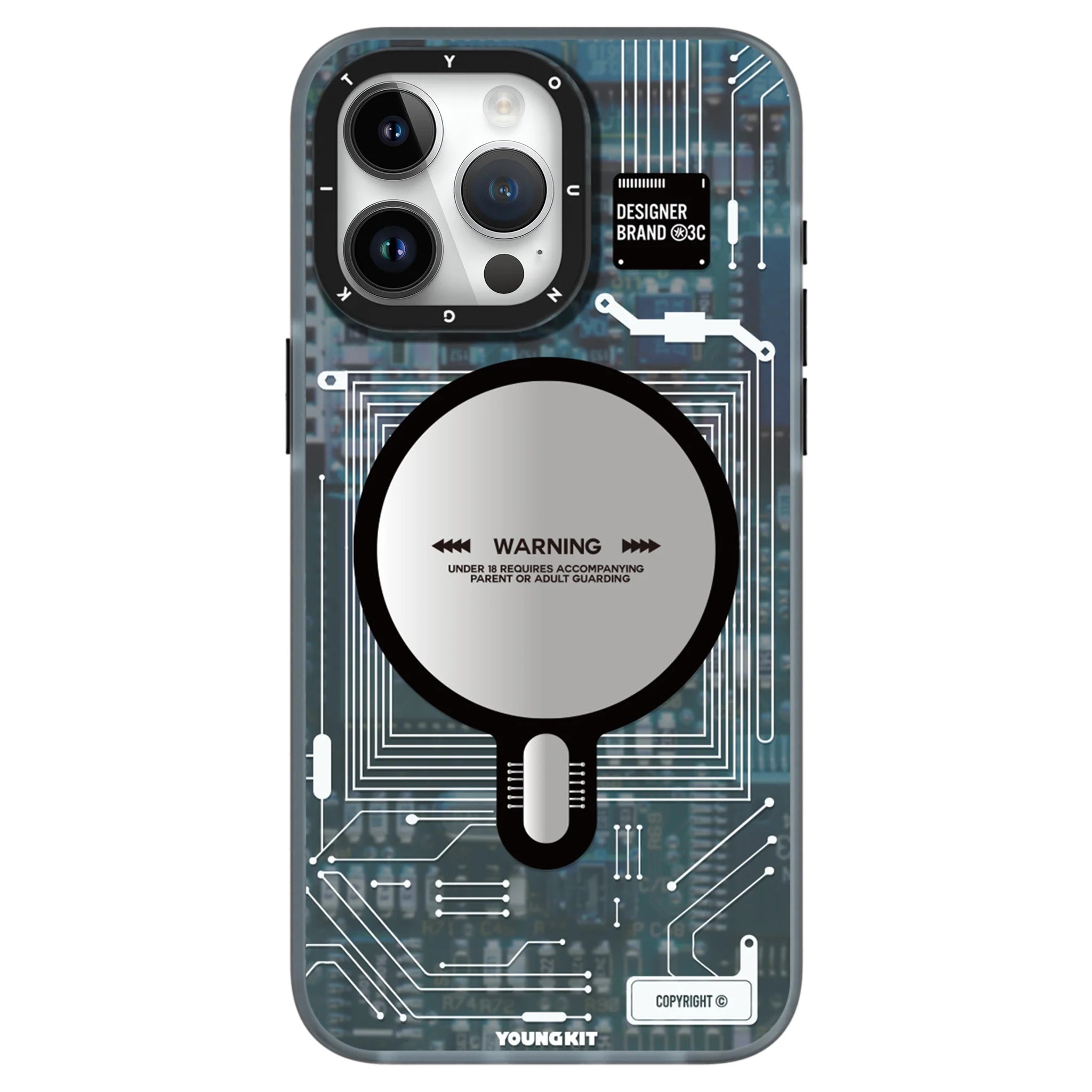 Youngkit Futuristic Blue Circuit Board Case for iPhone 14 Plus