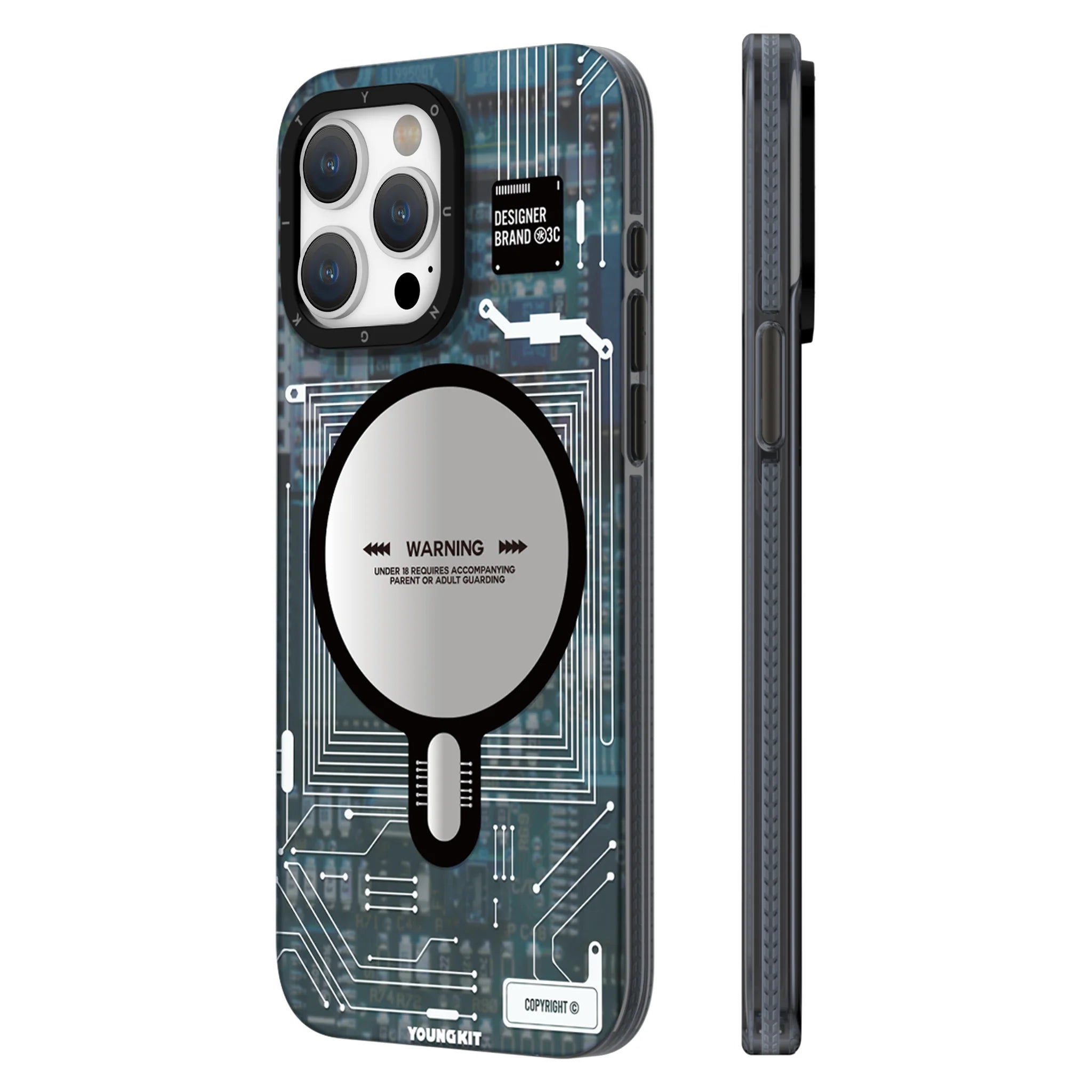 Youngkit Futuristic Blue Circuit Board Case for iPhone 14 Plus