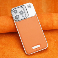 Brown Metal Holder Plain Leather MagSafe Phone Case  - iPhone 16 Pro