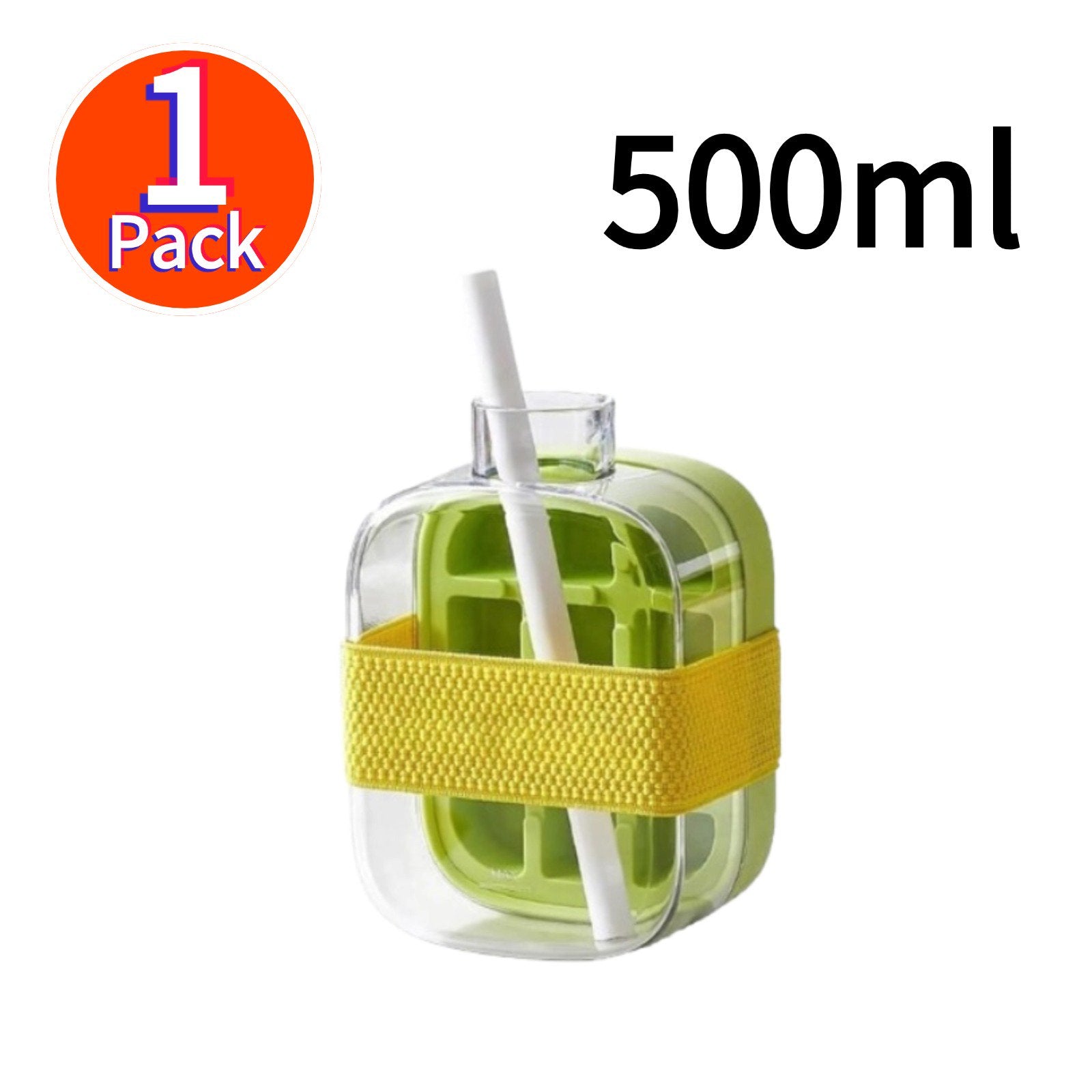 Ice Cube Bottle, 2 in 1 Touch-Free Ice Cube Tray & Water Bottle with Lid and Bin - Green