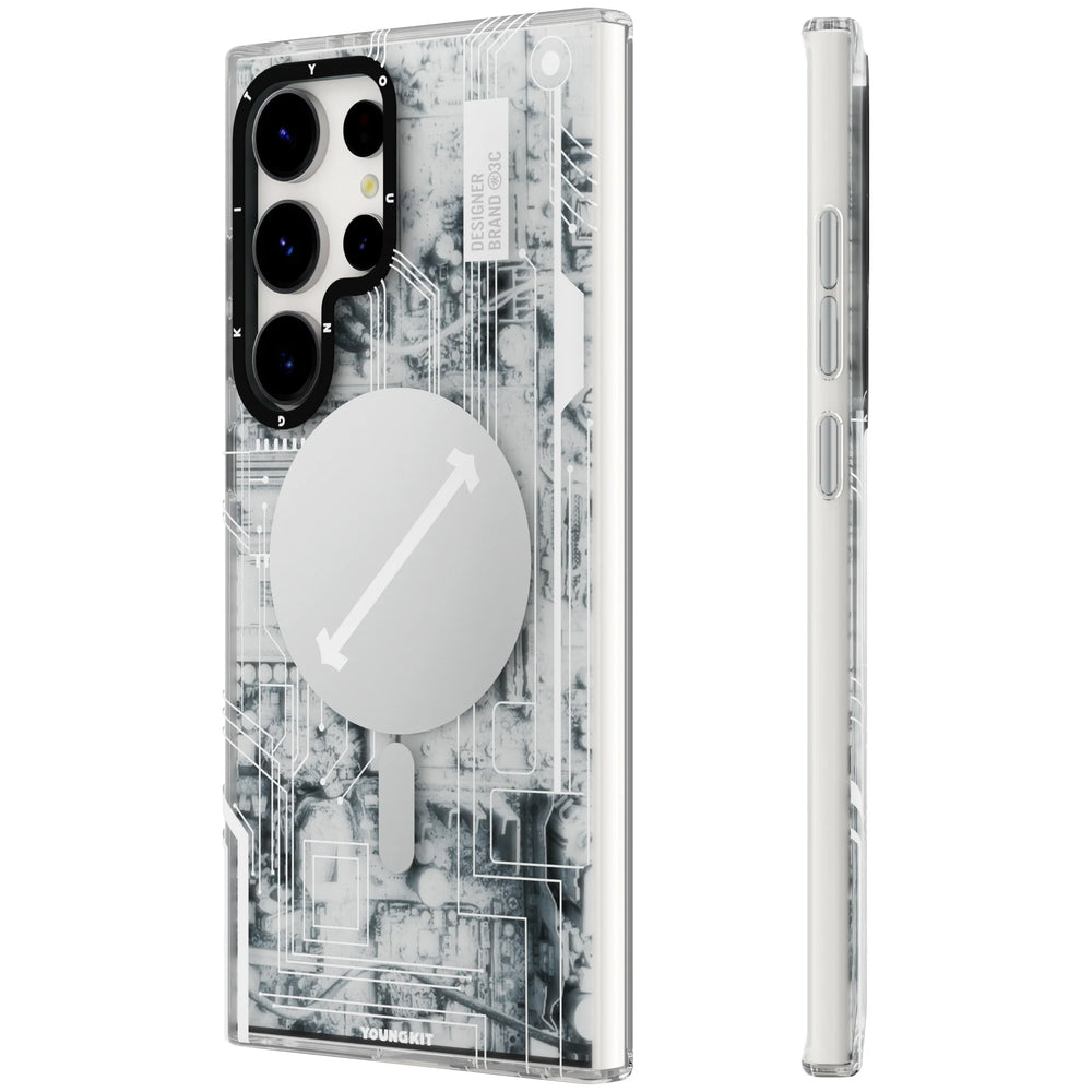 white color Futuristic Circuit Magsafe Case for Samsung S23 Ultra