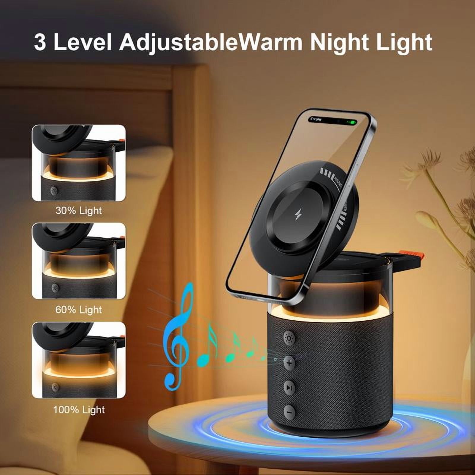 5-in-1 Wireless Charging Station with Bluetooth Speaker, Night Light, 360° Stereo Sound - Black