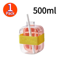 Ice Cube Bottle, 2 in 1 Touch-Free Ice Cube Tray & Water Bottle with Lid and Bin - Pink